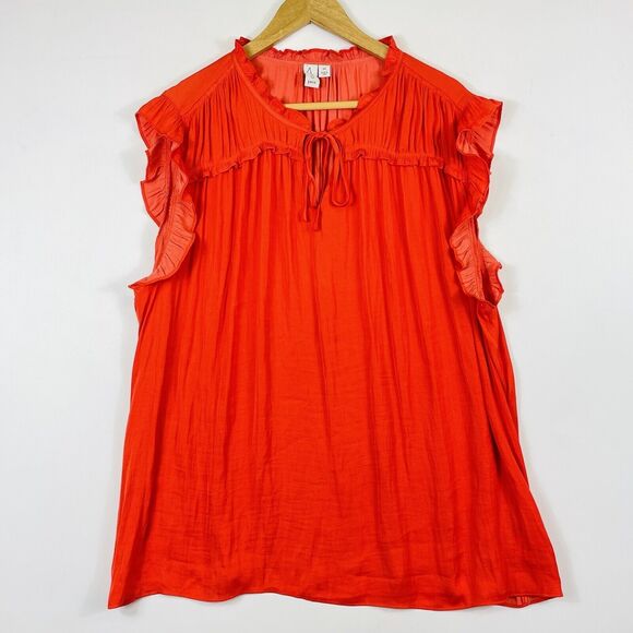 Joie Orange‎ Short Sleeve Ruffled Gathered Light Peasant Blouse Top Womens 3X - Picture 1 of 7